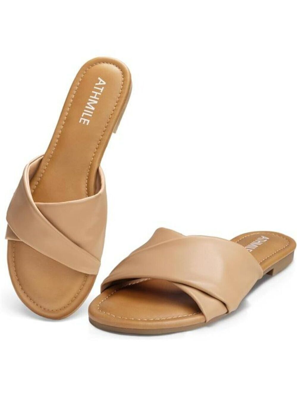 Womens Flat Dressy Sandals Black Summer Slides Comfy Beach Casual Shoes Size